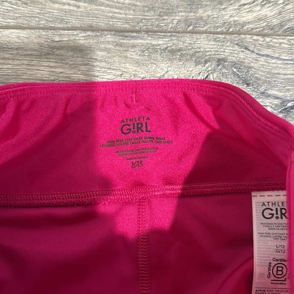 NEW • ATHLETA GIRL • HIGH RISE CHIT CHAT SHINE TIGHT Legging Cyclamen Pink 12 - Picture 4 of 5